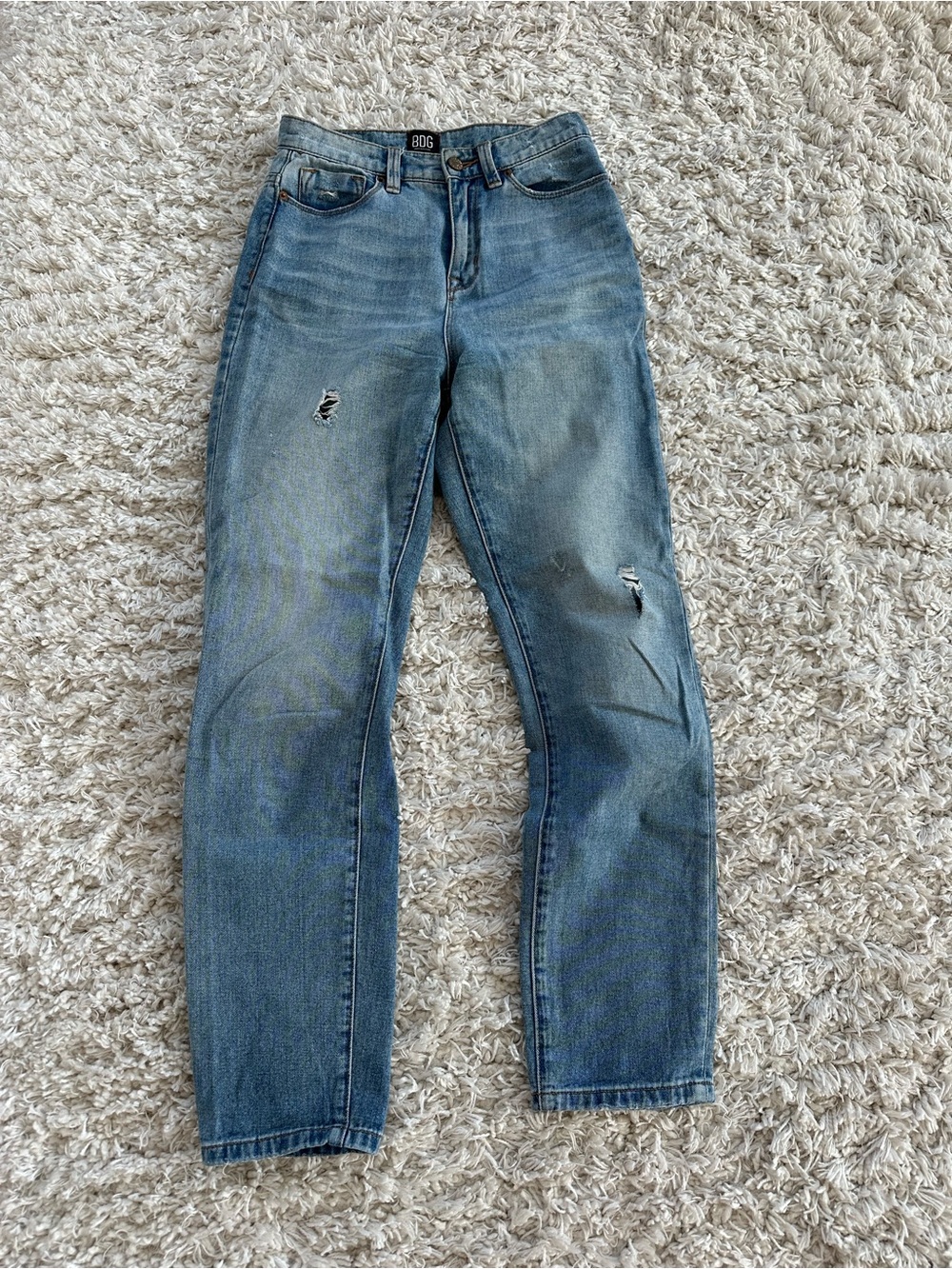 BDG Straight Leg Faded Blue Jeans with Light Distressing